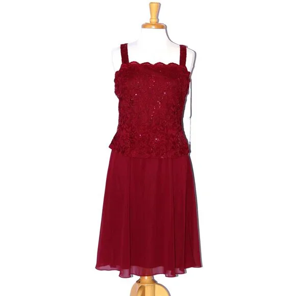 NWOT Fanny #1820 Short Lace and Chiffon Mothers Formal Dress-Size XL-BURGUNDY - Picture 5 of 8